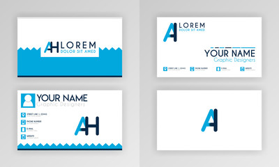 Blue Business Card Template. Simple Identity Card Design With Alphabet Logo And Slash Accent Decoration. For Corporate, Company, Professional, Business, Advertising, Public Relations, Brochure, Poster