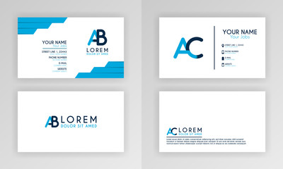 Blue Business Card Template. Simple Identity Card Design With Alphabet Logo And Slash Accent Decoration. For Corporate, Company, Professional, Business, Advertising, Public Relations, Brochure, Poster