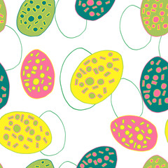 Beautiful easter pattern, decorative eggs, painted diffrent colors.