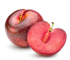 Red plum isolated on white with clipping path.