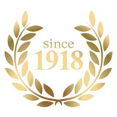 Since year 1918  gold laurel wreath vector isolated on a white background 