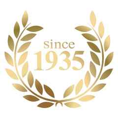 Since year 1935  gold laurel wreath vector isolated on a white background 