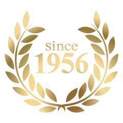 Since year 1956 gold laurel wreath vector isolated on a white background 