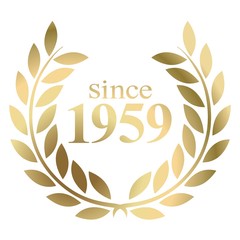 Since year 1959 gold laurel wreath vector isolated on a white background 