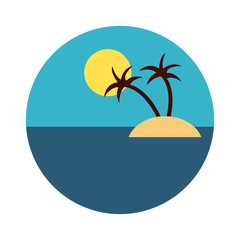sea scape scene with palms flat style icon