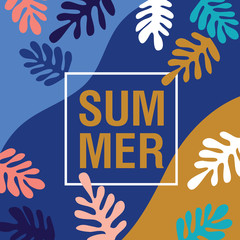 Modern summer background with decorative tropical leaves. Vector illustration.