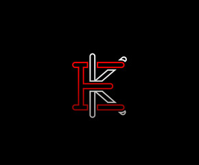 Initial letter E and K, EK, KE, overlapping interlock logo, monogram line art vintage style on black background