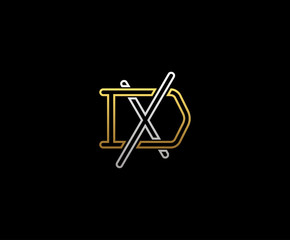 Initial letter X and D, XD, DX, overlapping interlock logo, monogram line art vintage style on black background