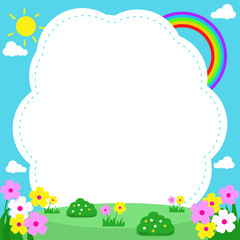Cute nature landscape background. Frame template design with cute nature theme for kids 