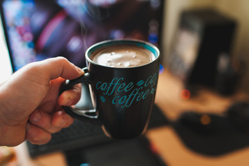 delicious coffee drink in your hands during quarantine