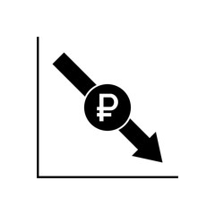 Vector infographics with scheme of ruble fall. Сoncept illustration of the collapse of the Russian currency in black and white colors.