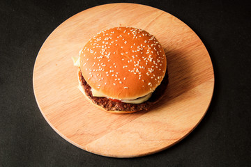 burger, hamburger, on a wooden board, fast food