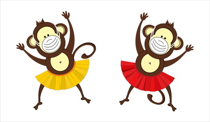 Monkeys in medical mask, protection from coronavirus