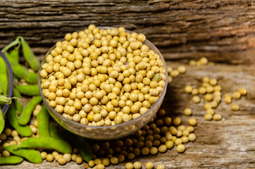 Soy bowls one with green pods and one with processed grains