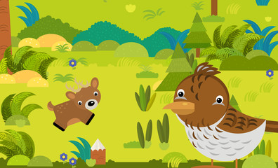 cartoon scene with different european animals in the forest illustration