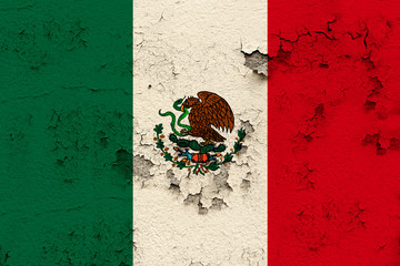 national flag of the modern state of mexico on an old historical stone wall, concept of business, tourism, travel, emigration, globalization