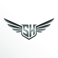 Initial Letter SH with Wings