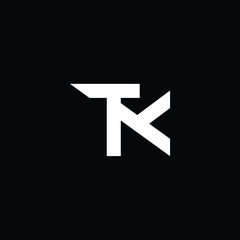  Minimal elegant monogram art logo. Outstanding professional trendy awesome artistic TK KT initial based Alphabet icon logo. Premium Business logo White color on black background