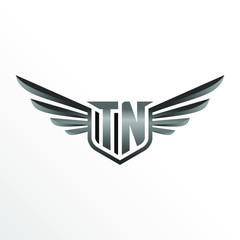 Initial Letter TN with Wings