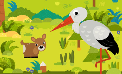 cartoon scene with different european animals in the forest illustration