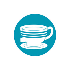 drinks tea cup with herb bag in dish fresh blue block style icon