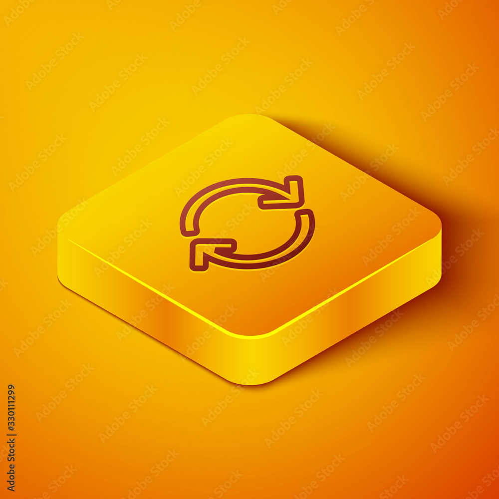 Poster isometric line refresh icon isolated on orange background. reload symbol. rotation arrows in a circl