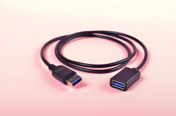 USB extension cable. Black USB cable for data and charging