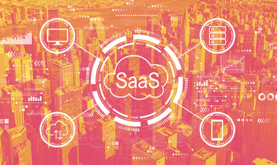 SaaS - software as a service concept with the New York City skyline