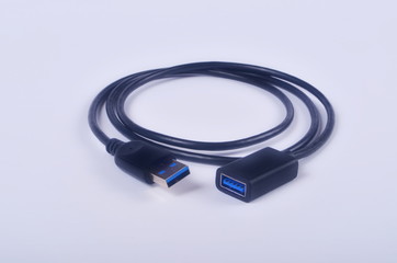 USB extension cable. Black USB cable for data and charging