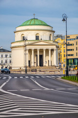 Fototapeta na wymiar XIX century St. Alexander’s Church - Kosciol sw. Aleksandra - on the Three Crosses Square in historic city center of Warsaw, Poland