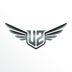 Initial Letter UZ with Wings
