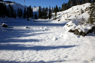 Carezza Lake (BZ), Italy - December 01, 2019: Carezza Lake, Nova Levante, Bolzano, Alto Adige,...