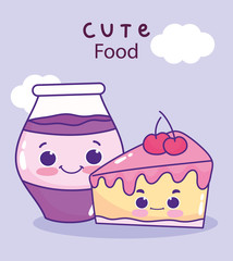 cute food slice cake and jar with jam sweet dessert pastry cartoon