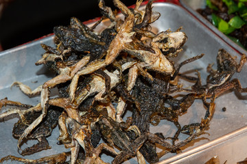 Fried frogs for sale in Thailand