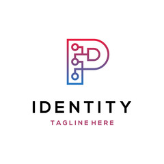 Letter P Line Circuit Networking Abstract Creative Icon Modern Technology Logo Design Template Element Vector