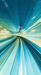 Abstract high speed technology POV motion blurred concept image from the Yuikamome monorail in...