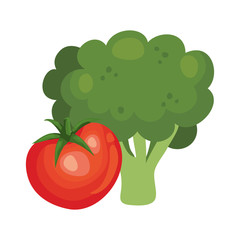fresh broccoli with tomato vegetables vector illustration design