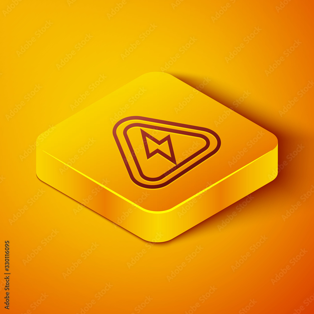 Poster isometric line high voltage icon isolated on orange background. danger symbol. arrow in triangle. wa