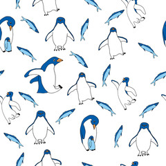 Seamless penguin pattern. Birds decorative background