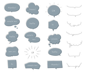 シンプルでおしゃれな吹き出し、ブルー、くすみ、線