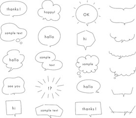 シンプルでおしゃれな白黒の吹き出し、線、ベクター