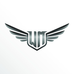 Initial Letter WM with Wings