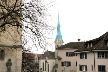 Obraz premium Zurich / Switzerland - November 25, 2018: Typical houses in Zurich city centre, Zurich, Switzerland, Europe
