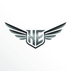 Fototapeta premium Initial Letter XE with Wings