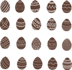 Easter background, chocolate eggs with patterns isolated