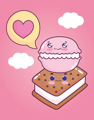 cute food ice cream macaroon love heart sweet dessert pastry cartoon