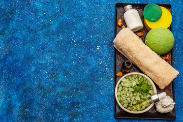 Fototapeta na wymiar Healthy ritual of taking care of yourself. Natural cosmetics, spa set