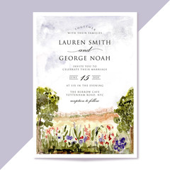 wedding invitation with beautiful landscape watercolor