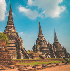 Amazing shot of three stupas at Ayutthaya Historical Park, Thailand - Wat Phra Si Sanphet 