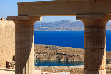 Lindos, Rhodes / Greece - June 23, 2014: Ruins in Lindos acropolis, Rhodes, Dodecanese Islands,...